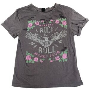 Vibe N Rock‎ and Roll World Tour Graphic T-Shirt Distressed Gray Small
